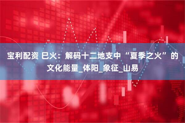 宝利配资 巳火：解码十二地支中 “夏季之火” 的文化能量_体阳_象征_山易