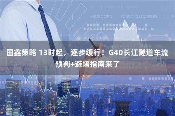 国鑫策略 13时起,逐步缓行!G40长江隧道车流预判+避堵指南来了